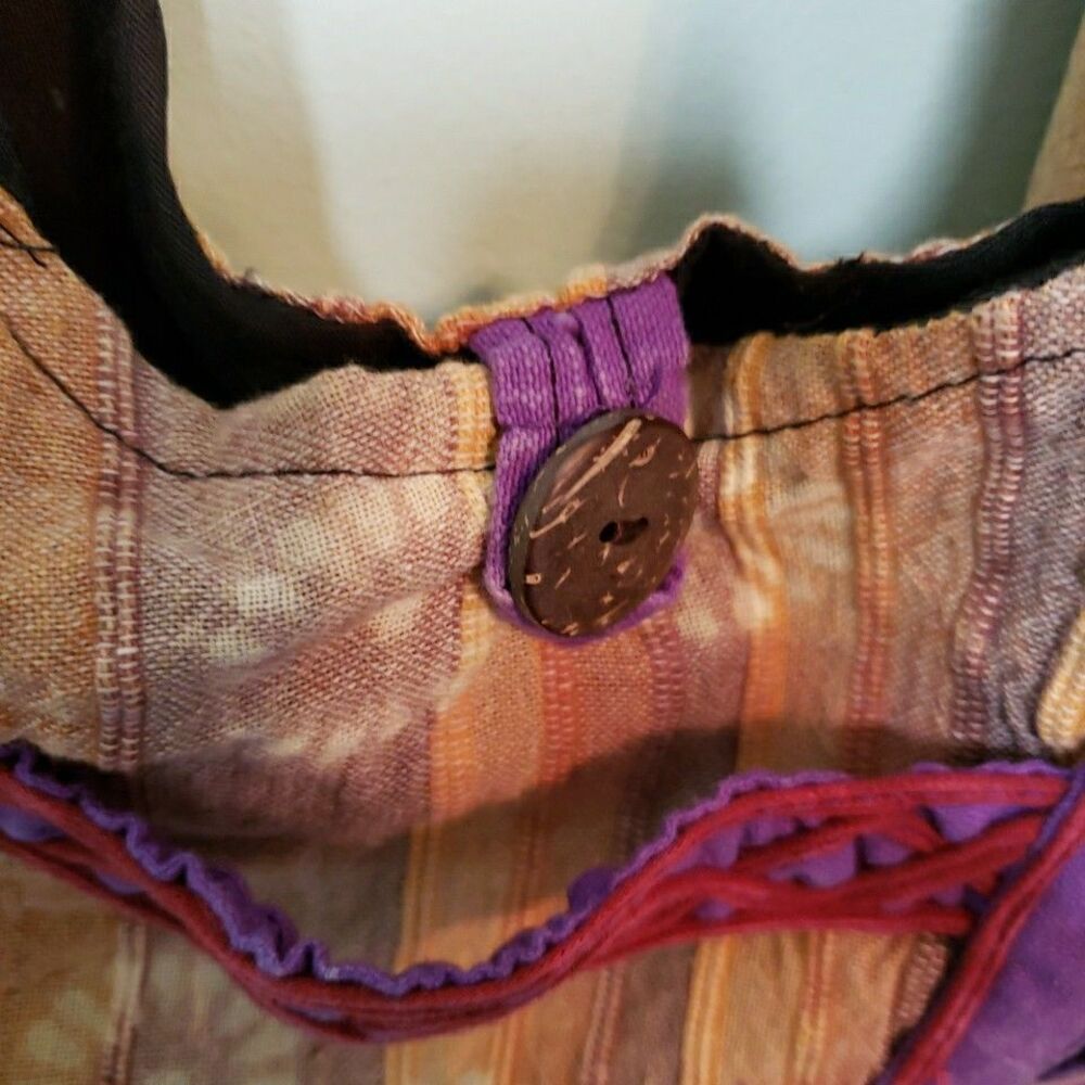 Hippie Peace Sign Crossbody Hobo Bag Funky Fabric Purse Retro Handmade Nepal - Picture 12 of 14